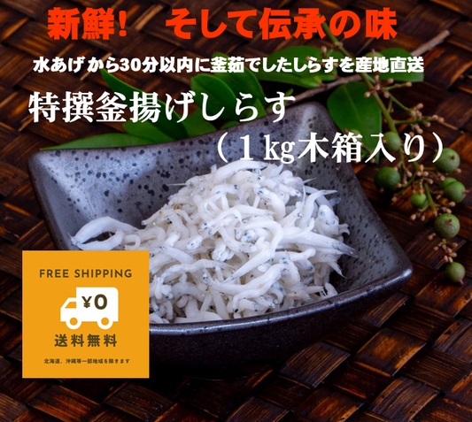 ふっくら、つやつや、プリっぷり。魚政のしらす 特撰釜揚げしらす(1kg木箱入り)
