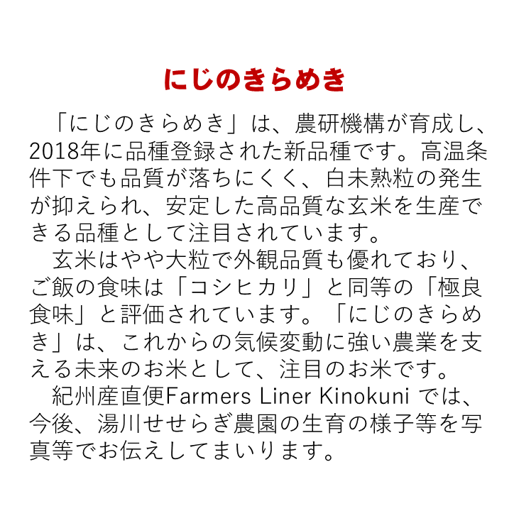 お一人様一口限り(10名様限定)!湯川せせらぎ農園の2025年産玄米「にじのきらめき」5kg。美しい水の故郷で育つ新米です