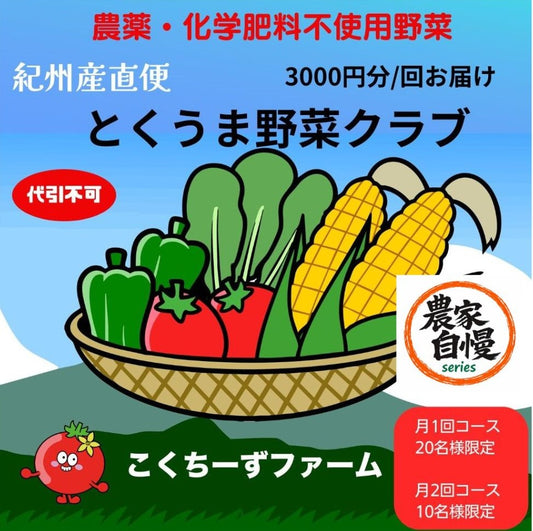 農薬・化学肥料不使用　12月までの期間限定　野菜のサブスク　紀州産直便＆こくちーずファームのタイアップ企画「とくうま野菜クラブ」