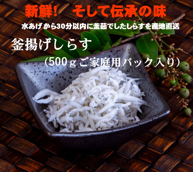 ふっくら、つやつや、プリっぷり。魚政のしらす　釜揚げしらす（500ｇご家庭用パック入り）
